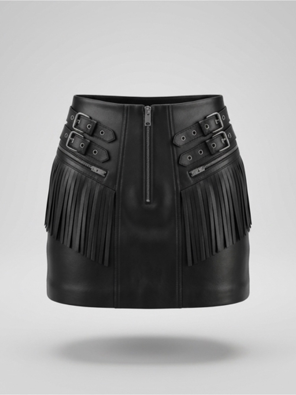 Saint Laurent Black Leather Mini Skirt w/ Fringe